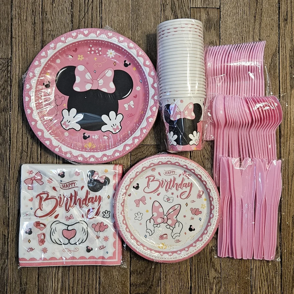 .Baby Minnie Mouse Birthday Supplies Set
